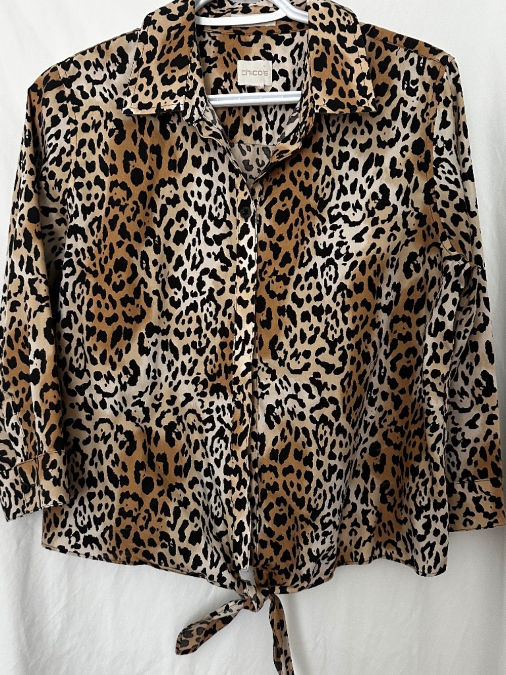 Chico's Women’s Size M Classic Leopard Black & Tan Print SZ 3/4 Sleeve